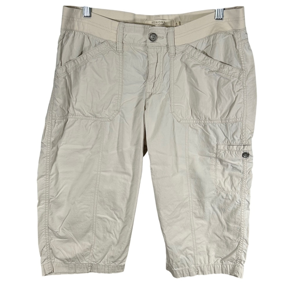 Sonoma Life Style Skimmer Khaki Cargo Pants Beige Womens Size 8 Utility Cropped